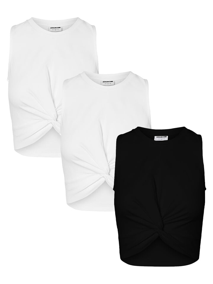 

Топ Noisy may 3er Set Crop, цвет weiß-schwarz