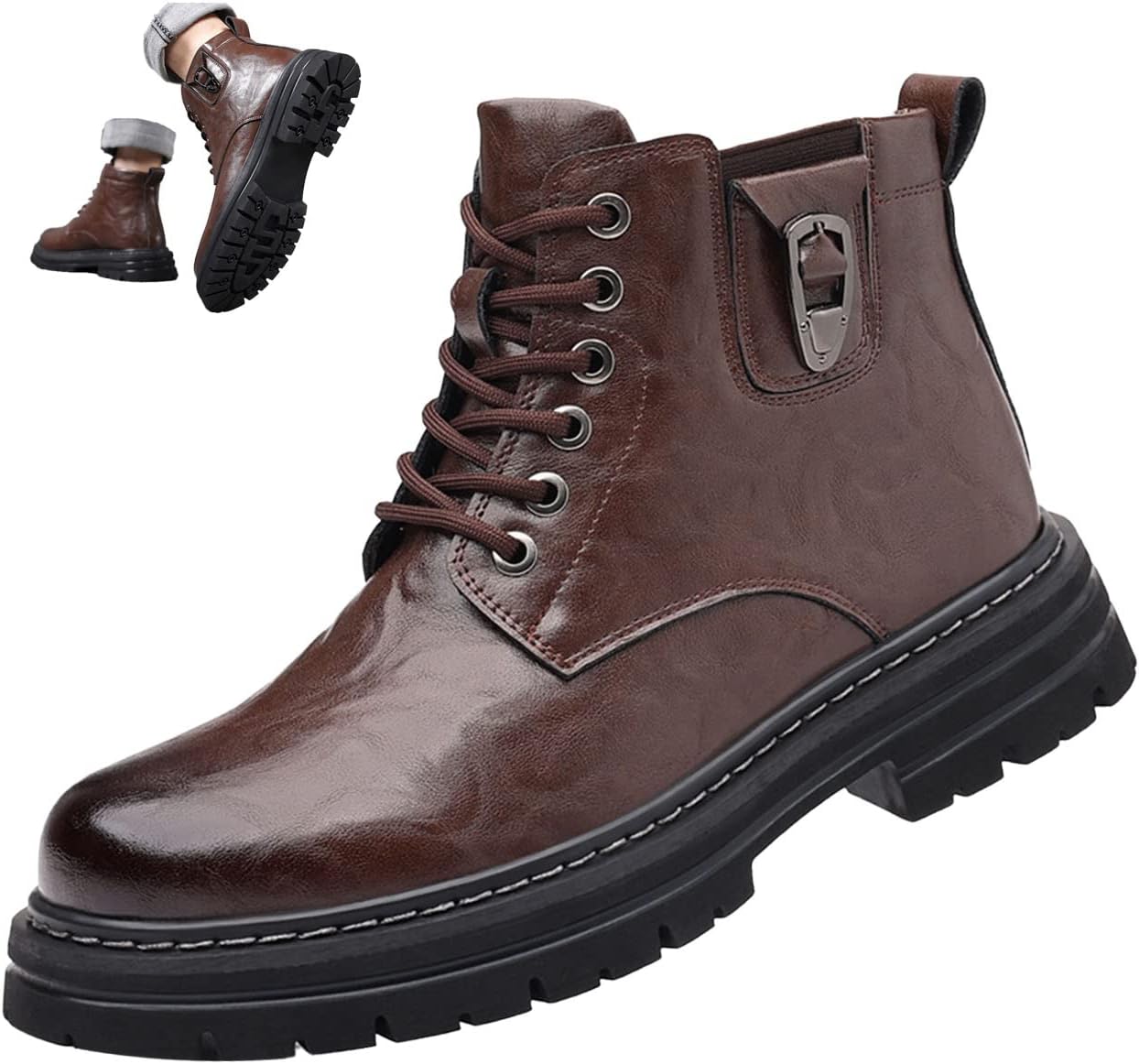 

Мужские повседневные кожаные ботинки Keilinia, осень-зима, с круглым носком, высоким верхом, противоскользящие, водонепроницаемые, с амортизирующей подошвой, деловые ботильоны, Brown