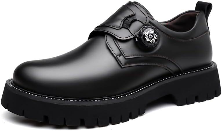 

Деловой формальный комфорт с толстой подошвой мужская кожаная обувь Портативные лоферы с поворотной пряжкой Модные смокинги Свадьба Бизнес-кэжуал Мокасины Lhyxu, черный