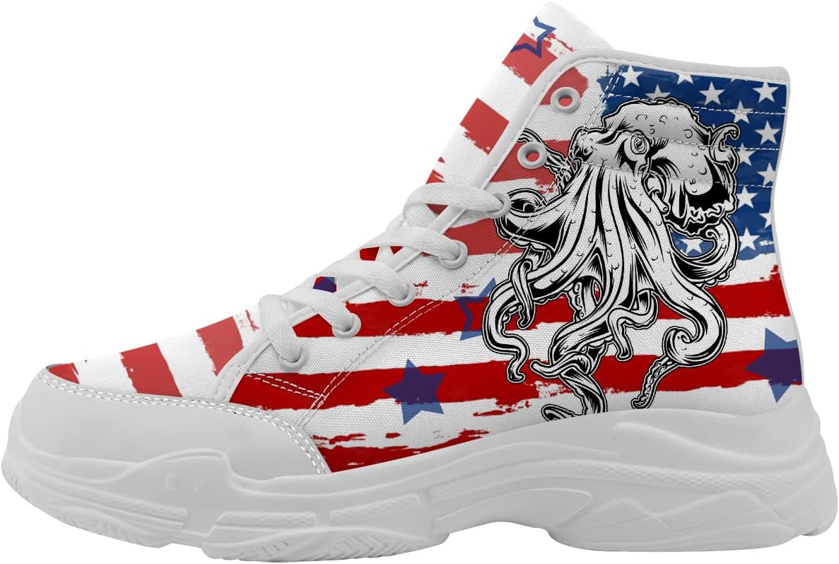 

Кеды для мужчин и женщин на шнуровке, высокие кроссовки с флагом США, подарок для нее и для него Quorax, белый/красный/синий