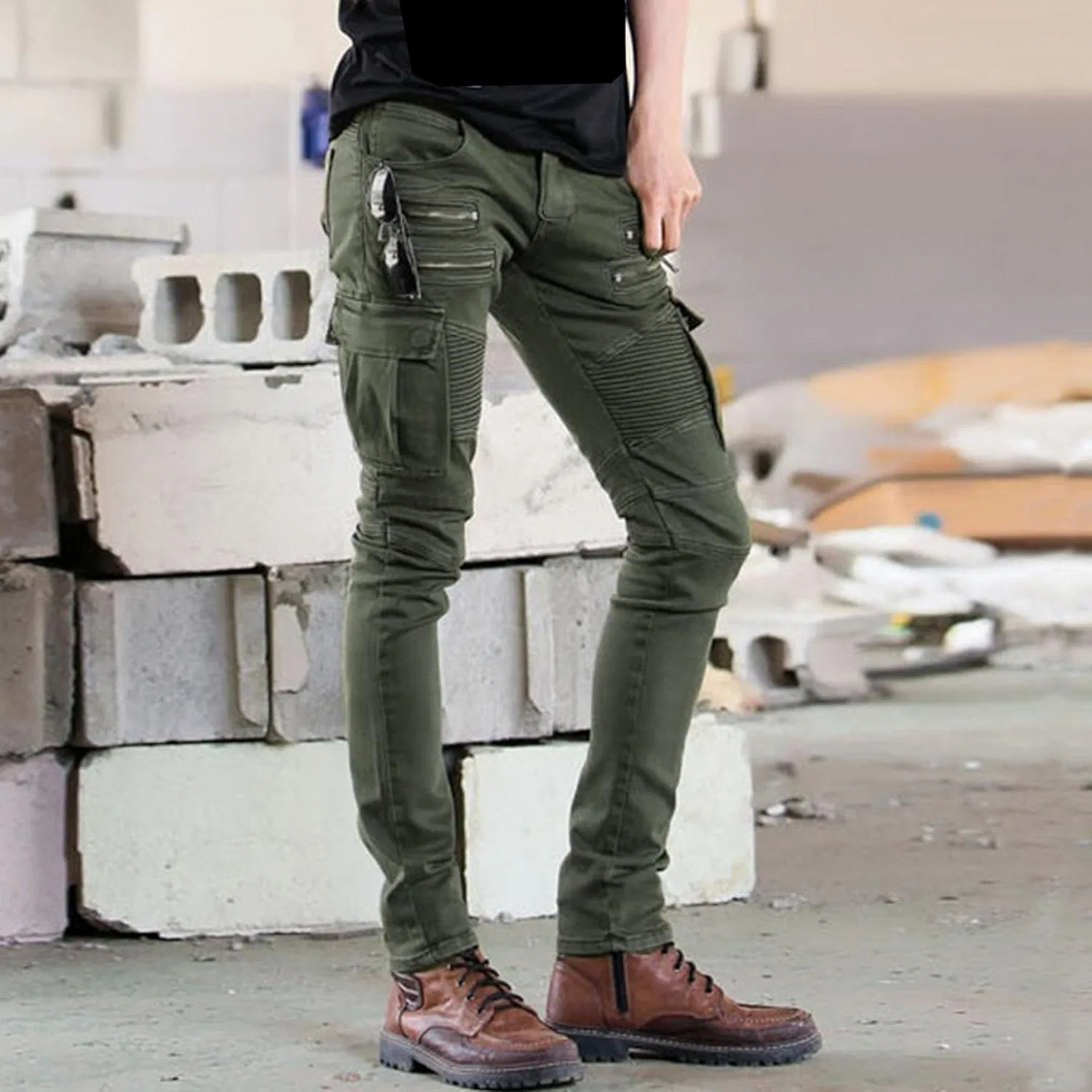 Джинсы карго тактические с молниями, Army Green — фото 2