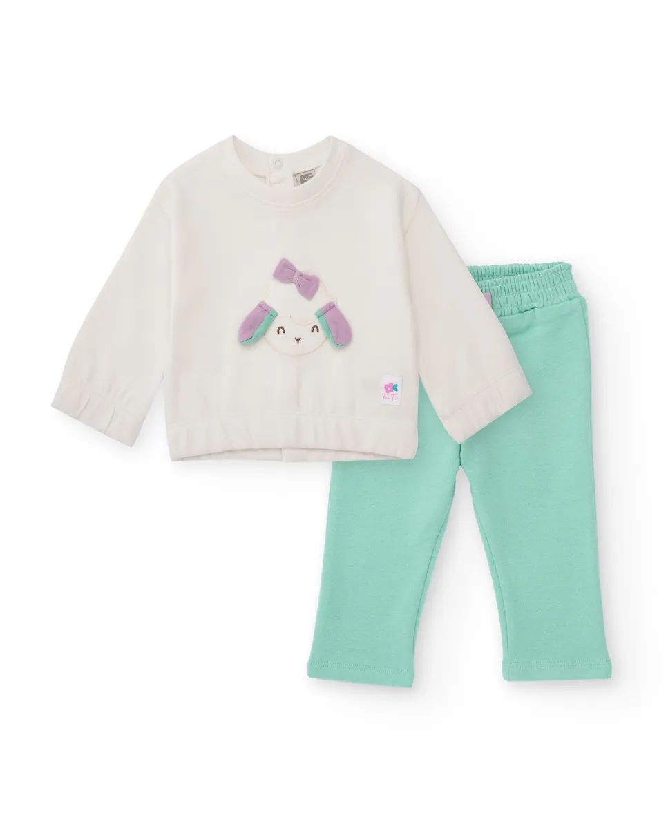 

Комплект белая толстовка и штаны цвета морской волны для младенца Tuc tuc