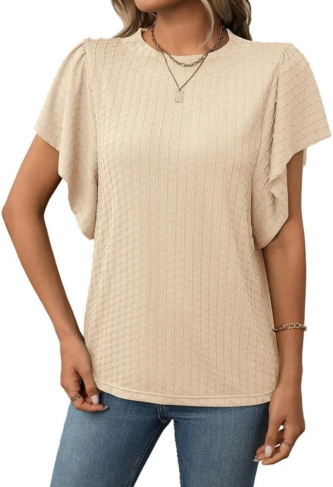 

FMCHICO Женская футболка с коротким рукавом-кап и круглым вырезом