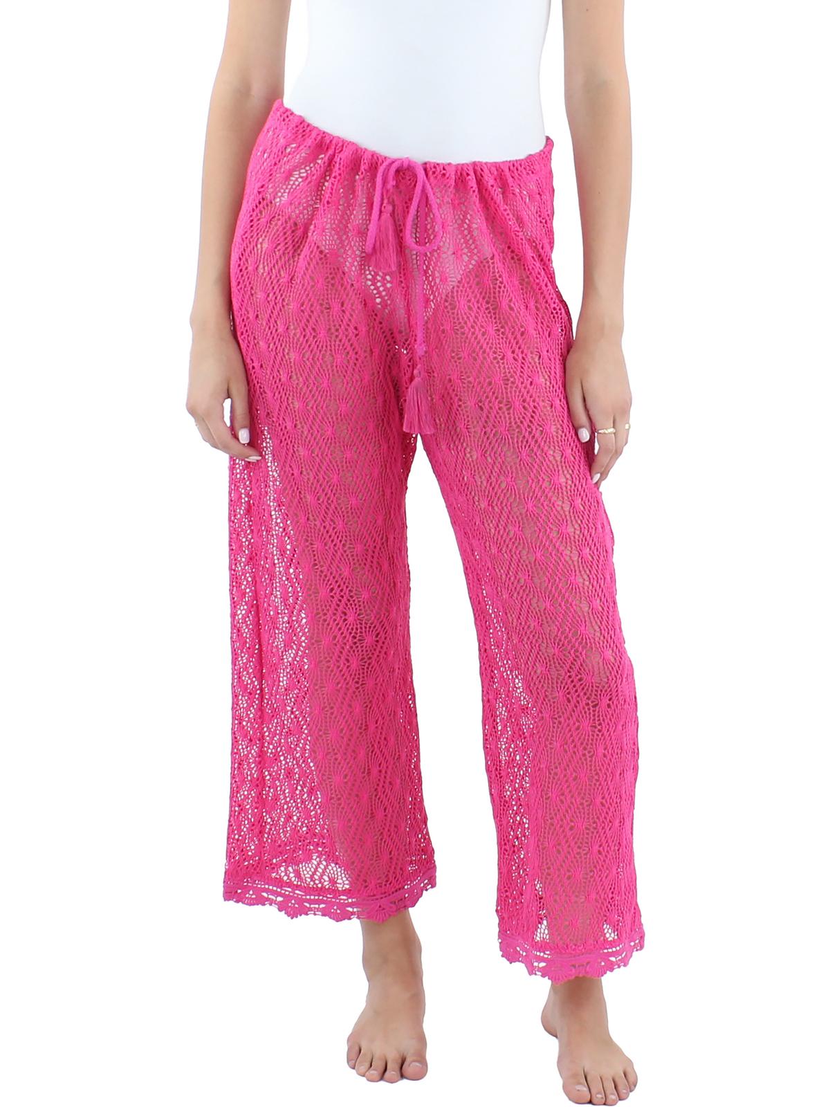 

Женские вязаные крючком широкие брюки с высокой посадкой Trina Turk, розовый