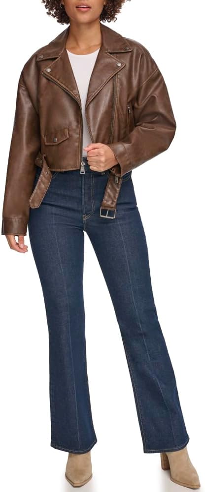 Женская укороченная байкерская куртка Levi's из искусственной кожи, Saddle — фото 2
