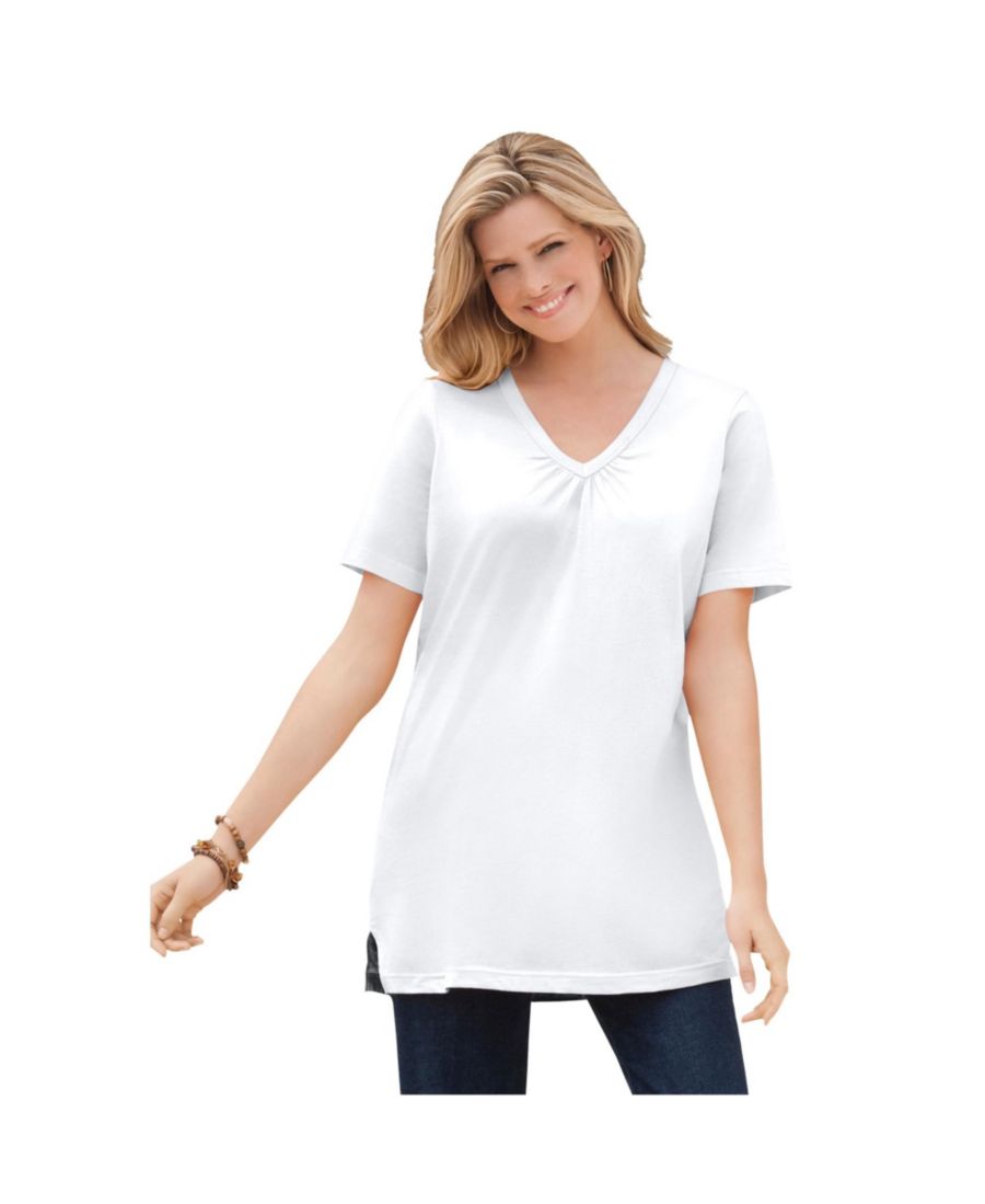 

Туника с короткими рукавами и V-образным вырезом от Plus Size Within Perfect Woman Within, White