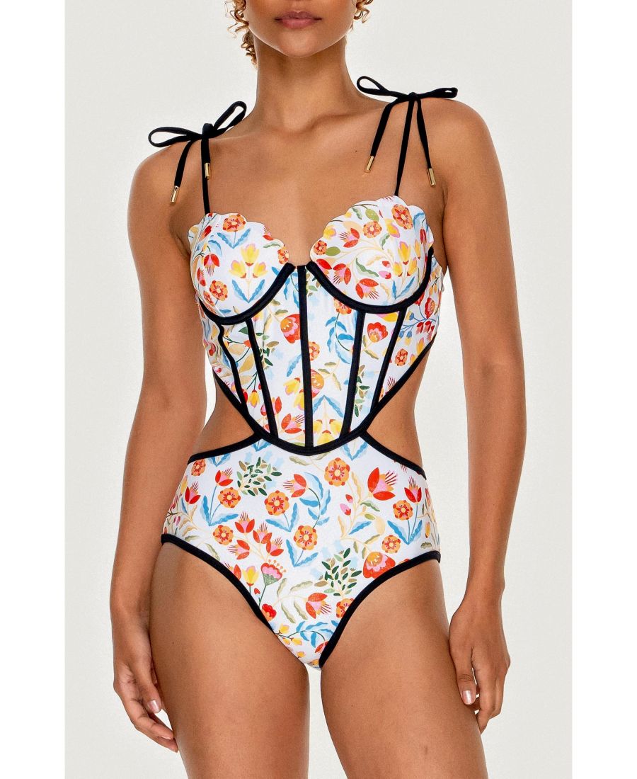 

Женский белый слитный купальник с цветочным принтом Jessie Zhao New York, No Color