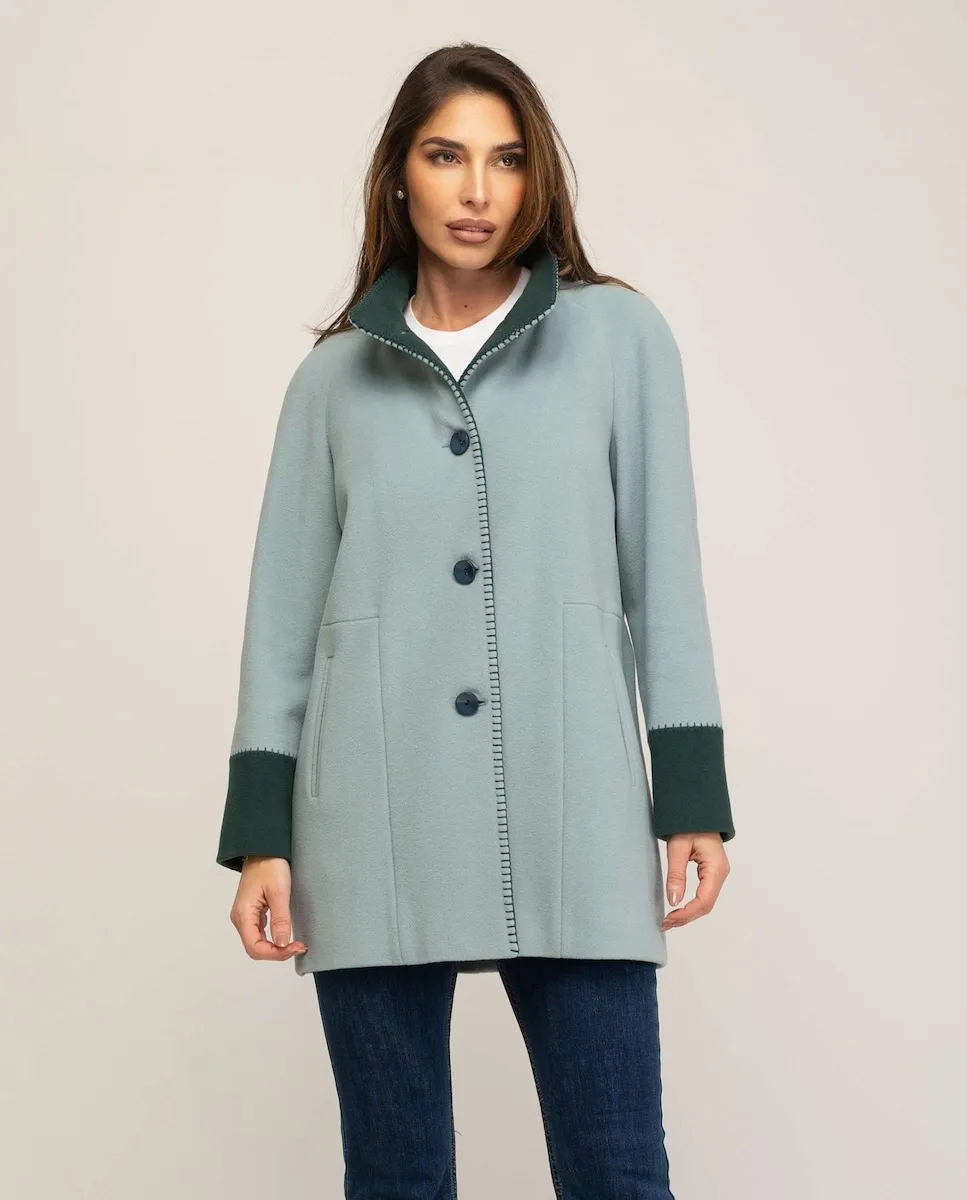 

Женское пальто с регланными рукавами и декоративной прострочкой Fsh, бирюзовый