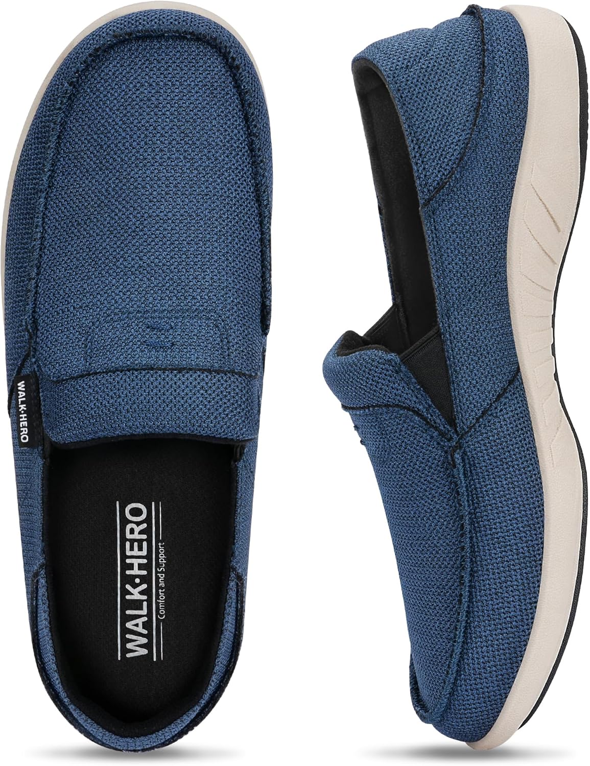 

Мужские слипоны, дышащие лоферы с поддержкой свода стопы, удобные мокасины, ортопедические нескользящие лоферы для дома и улицы с откидным задником Walk Hero Comfort And Support, темно-синий