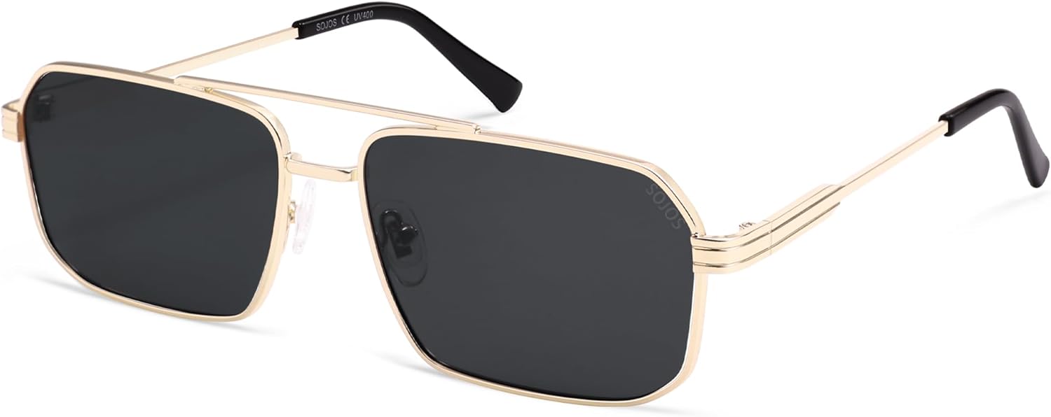 

Солнцезащитные очки SOJOS Retro Polarized Square для женщин и мужчин, винтажные, с большой двойной перемычкой, защитой от УФ-излучения, металлическими линзами, модель SJ1246, Gold/Grey