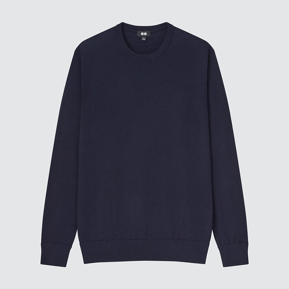 

Джемпер с круглым вырезом из мериноса Uniqlo, темно-синий