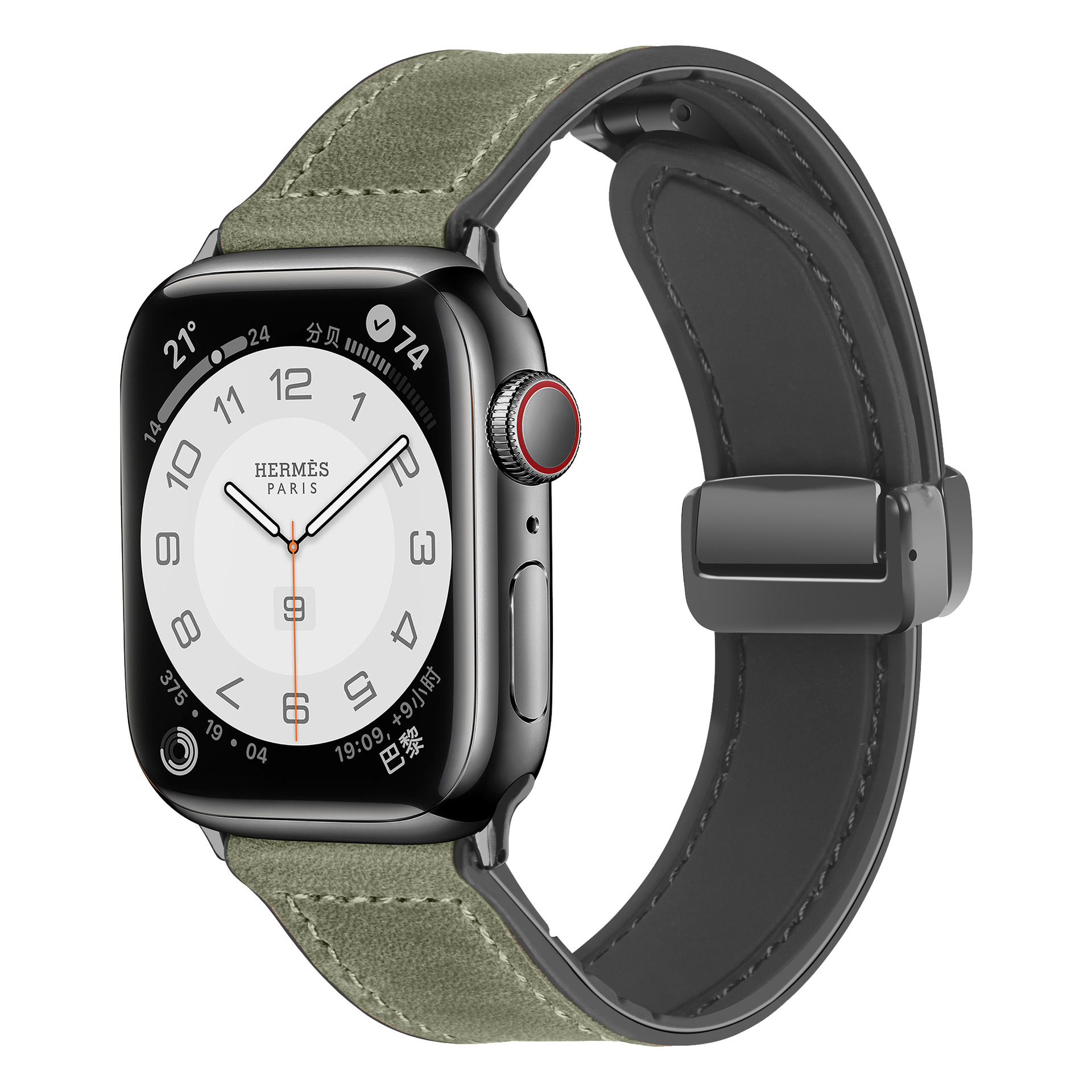 

IBOANN Часы Strap Apple Compatibility Silicone Leather Material 38 49mm, Army Green (with strap only)