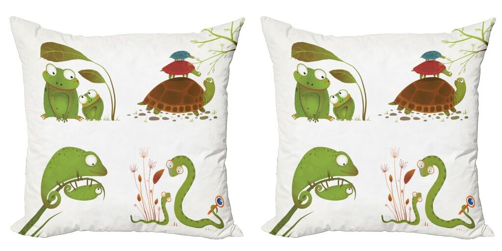 

ABAKUHAUS Набор чехлов на подушку для рептилий (2 шт.), Рептилия-змея-лягушка-ниндзя, двусторонний декор с цифровой печатью и застежкой-молнией, 50 см, зеленый, коричневый, красный