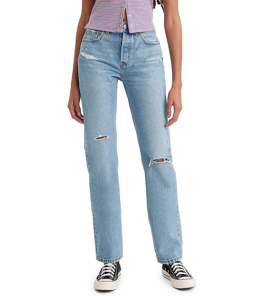 

Потертые прямые джинсы Levi's 501 с высокой посадкой, синий
