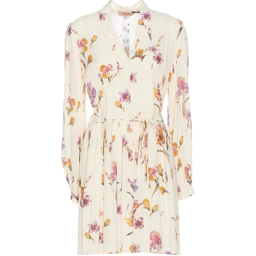 

Цветочное мини-платье с V-образным вырезом Twinset, Ecru