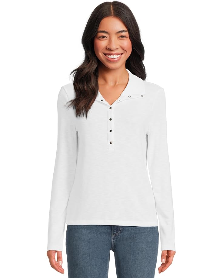 

Женская футболка Michael Stars Issa Rib Mix Henley, White