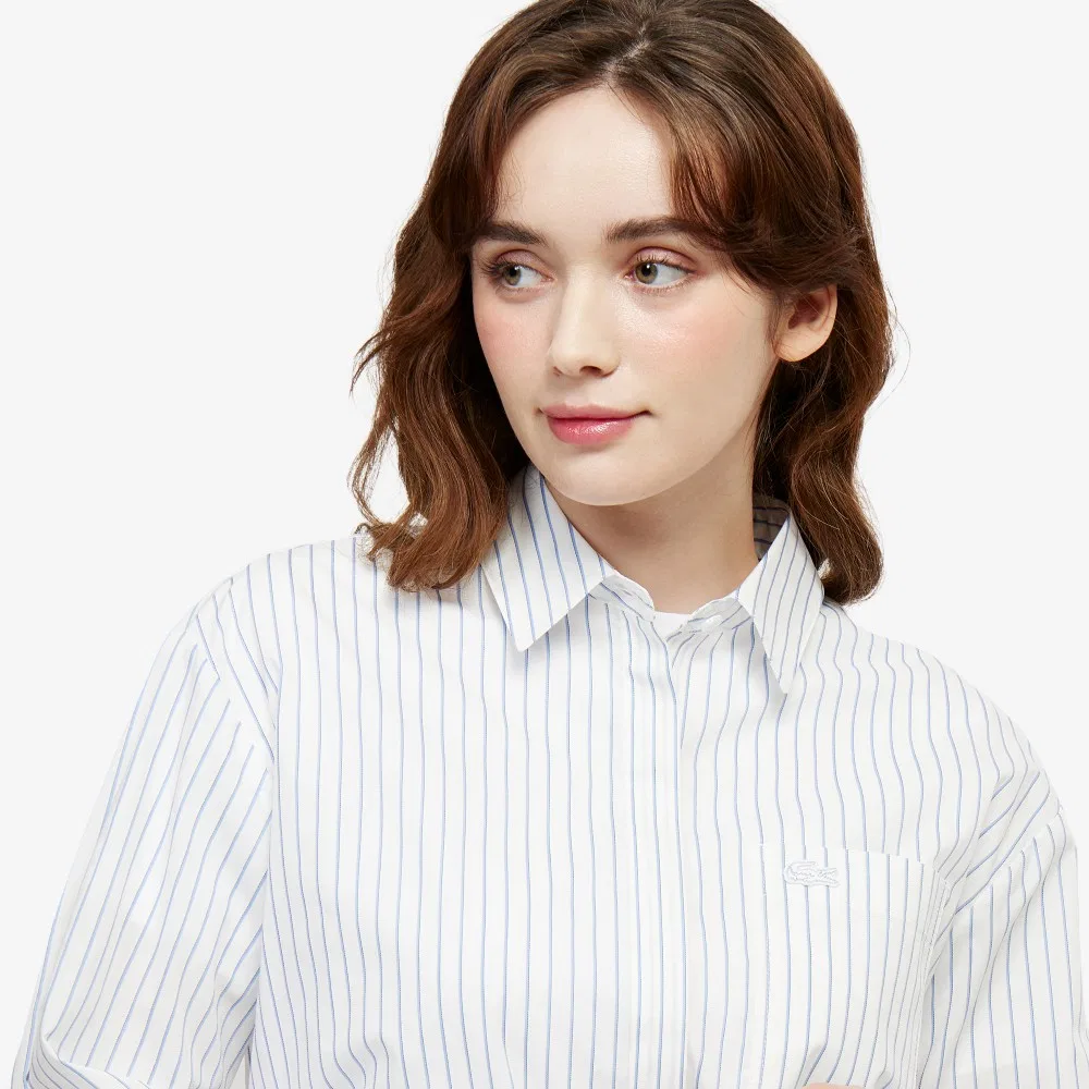 Рубашка Lacoste Полосатая свободного кроя, Поплиновый хлопок, Офф-вайт — фото 2