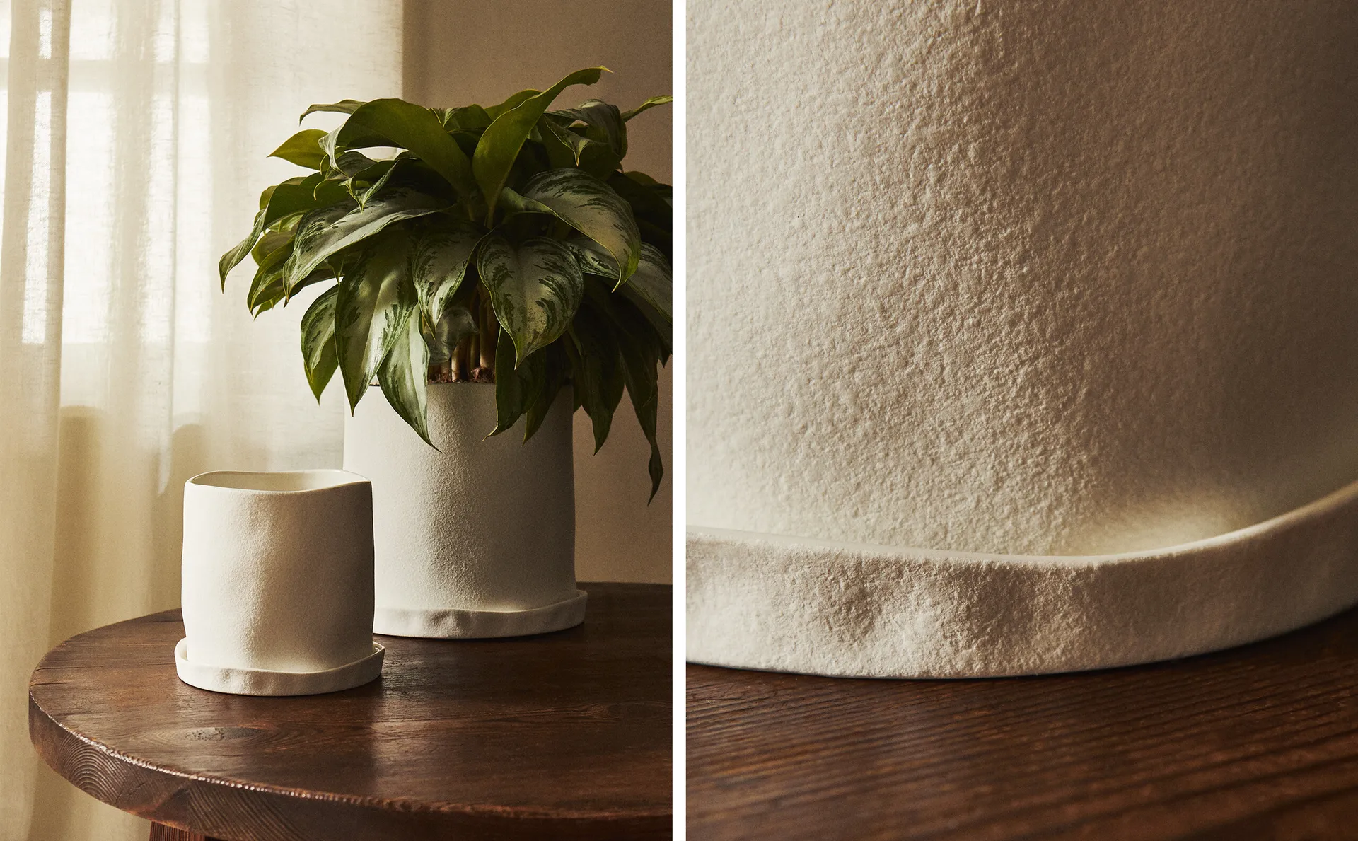 

Грубый цветочный горшок с тарелкой Zara Home, белый