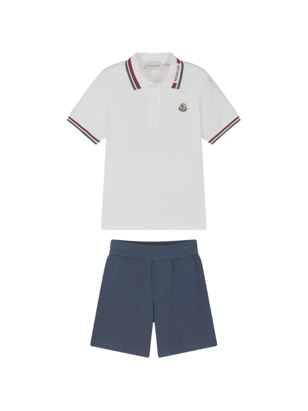 Комплект из поло и шорт с полосатой отделкой Moncler Enfant, белый
