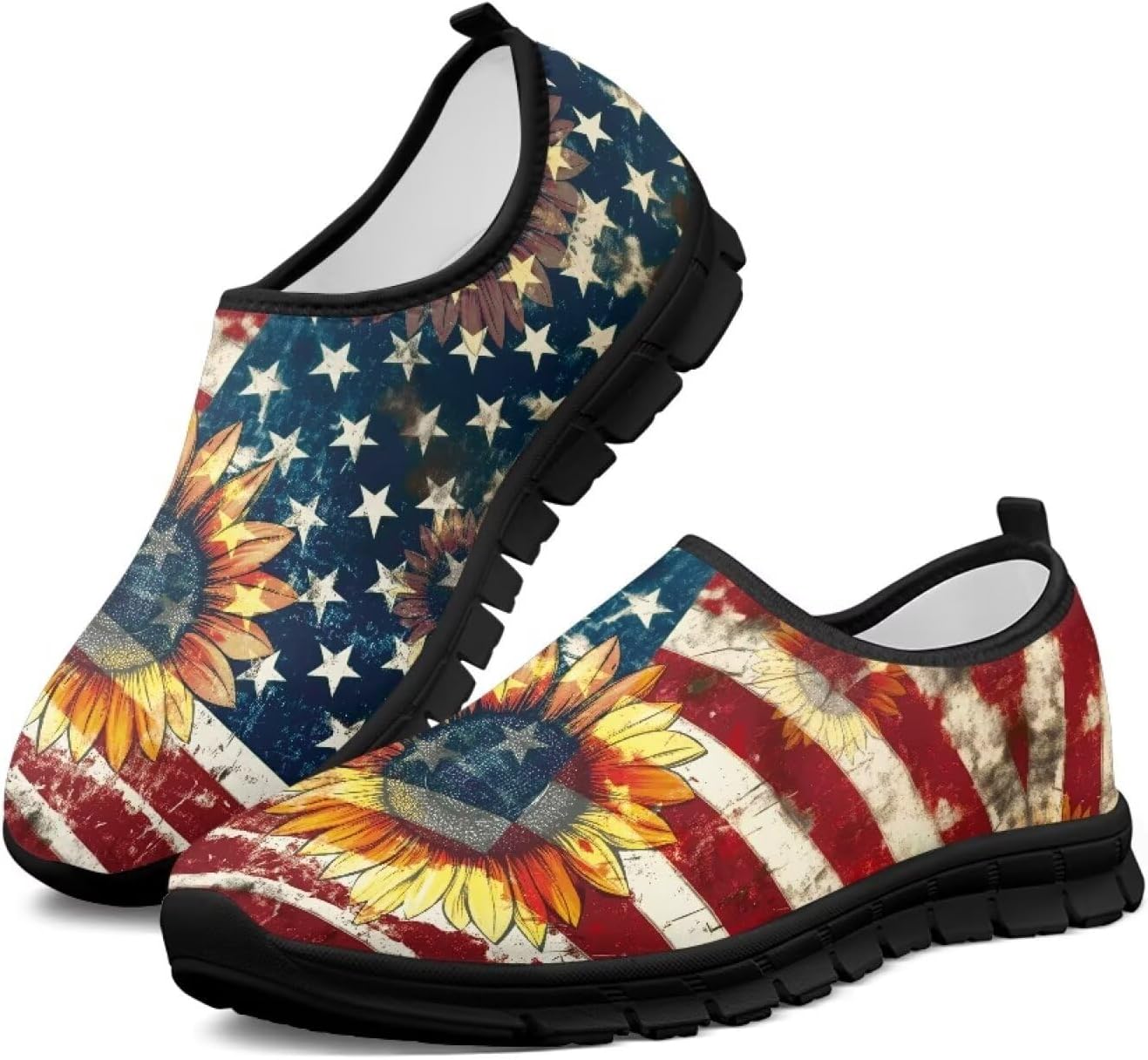 

Мужские слипоны, модные повседневные кроссовки для мужчин, удобная обувь для ходьбы Fonplted, Usa Flag Sunflower