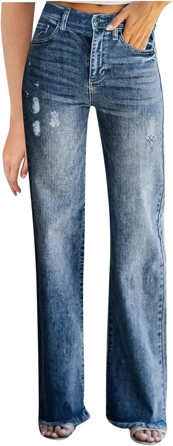 

Женские джинсы Wide Leg High Waisted Straight Leg Stretchy Denim с карманами