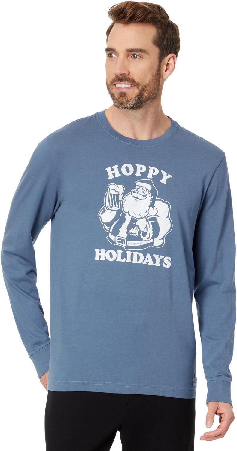 

Футболка Life is Good Santa Hoppy Holidays Long Sleeve CrusherTee, цвет Vintage Blue