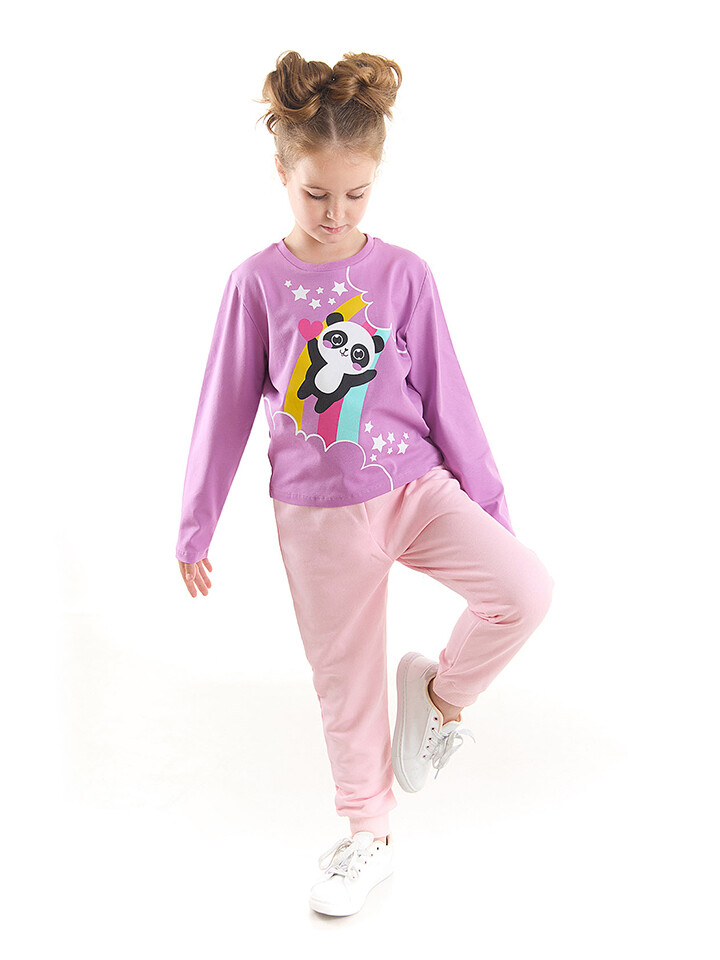 

Спортивные брюки Denokids 2tlg Outfit Rainbow Panda, цвет Lila/ Rosa