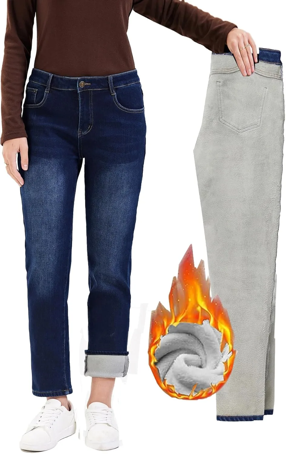 

Женские джинсы Yehopere с флисовой подкладкой, укороченные