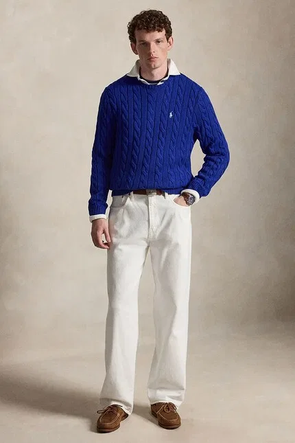 Свитер мягкий хлопок классический пуловер Polo Ralph Lauren, синий — фото 3