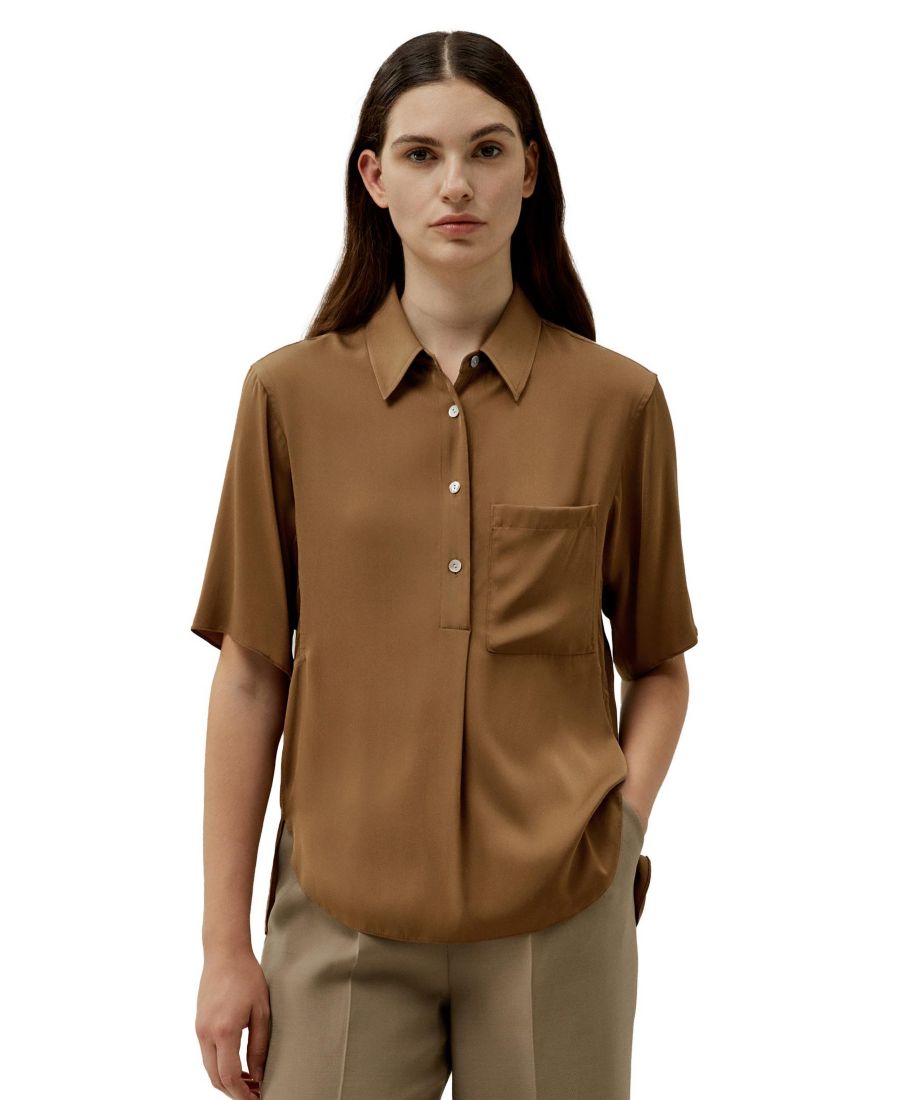 

Женская рубашка с коротким рукавом и застежкой на пуговицы, с завышенной талией LILYSILK, Walnut
