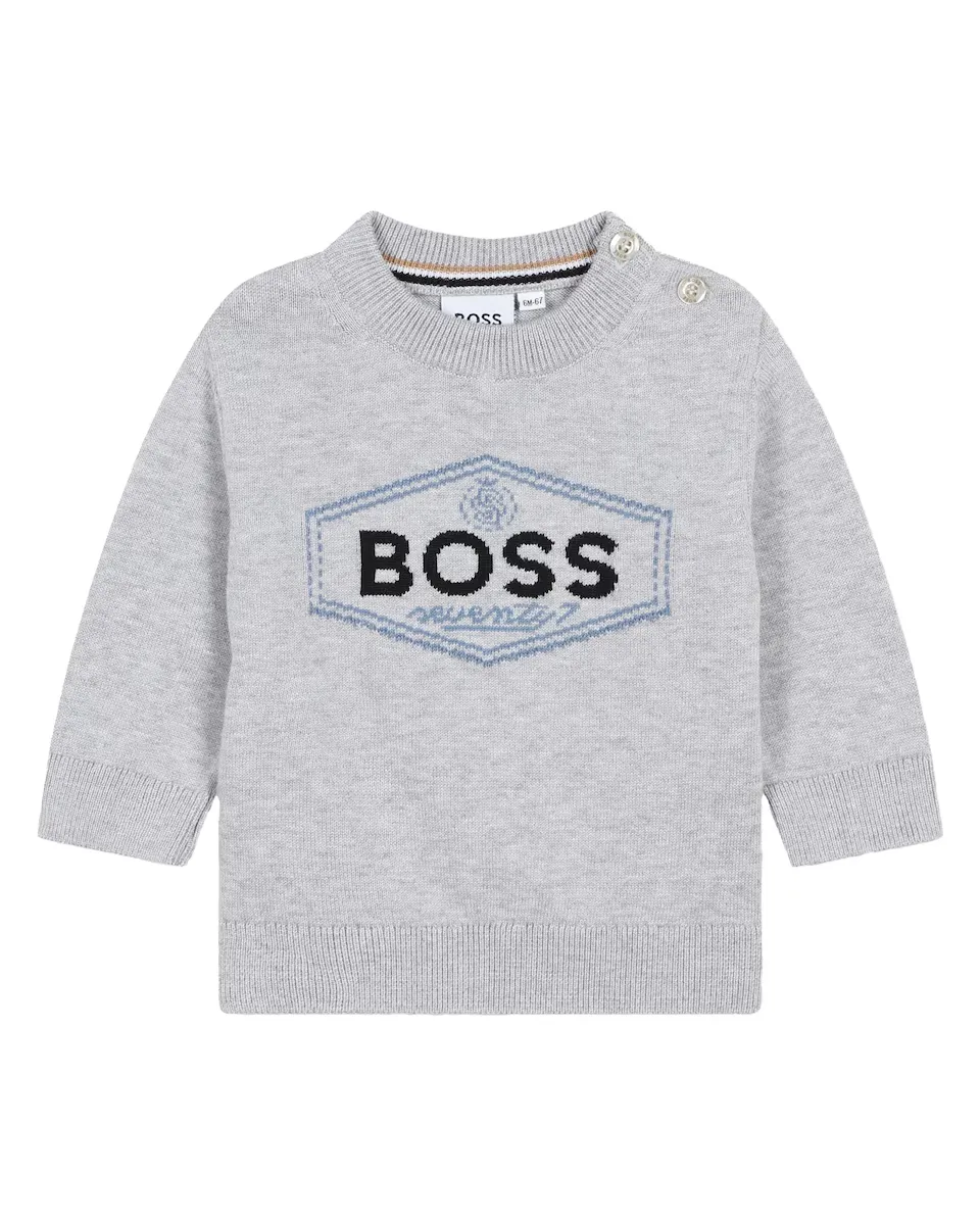 

Серый хлопковый свитер для мальчика BOSS Kidswear, светло-серый