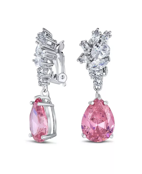 

Серьги-Клипсы с подвесками в форме листа и каплевидной формы из кубического циркония, посеребренные Bling Jewelry, pink