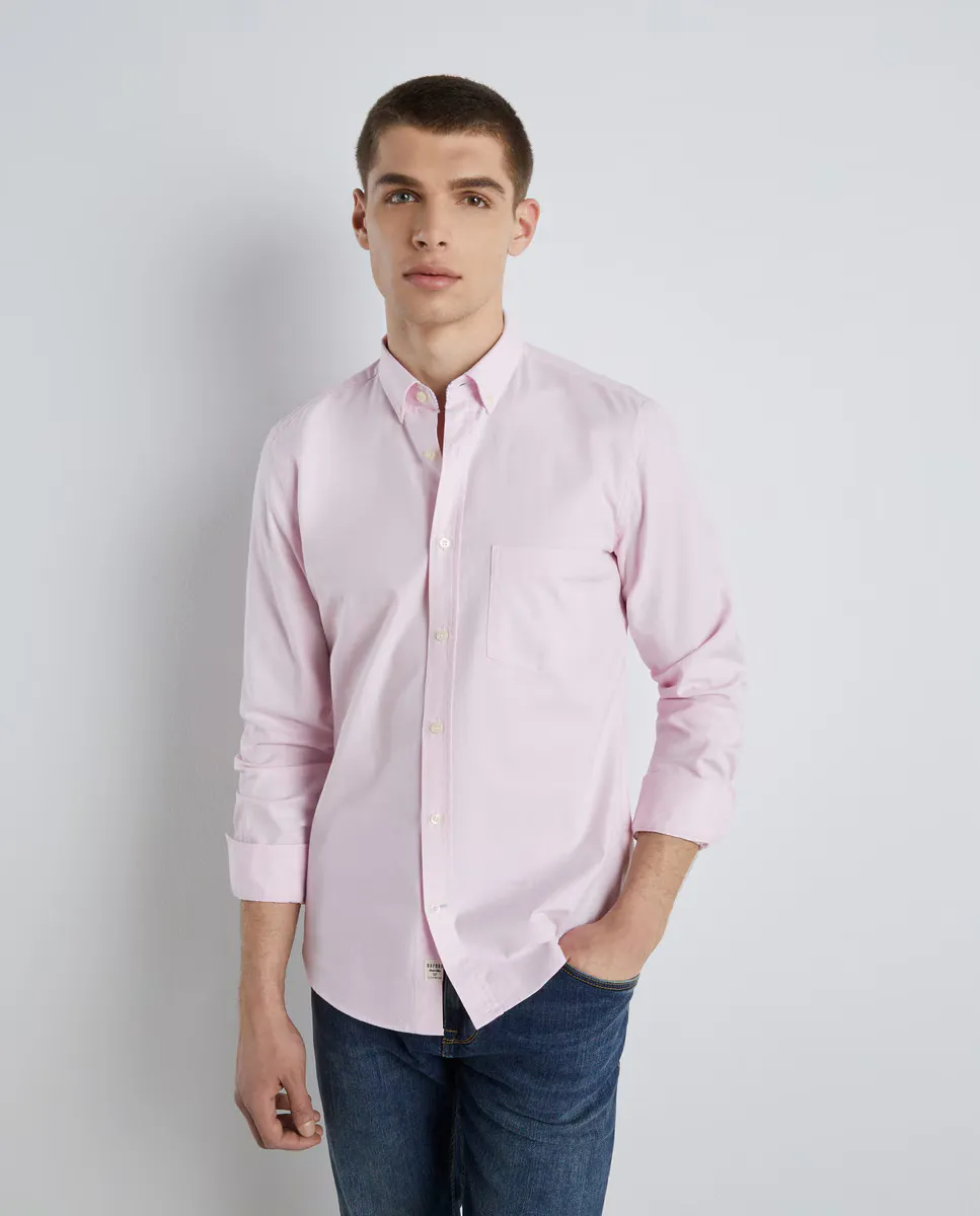 

Мужская однотонная оксфордская рубашка с длинным рукавом Easy Wear, розовый