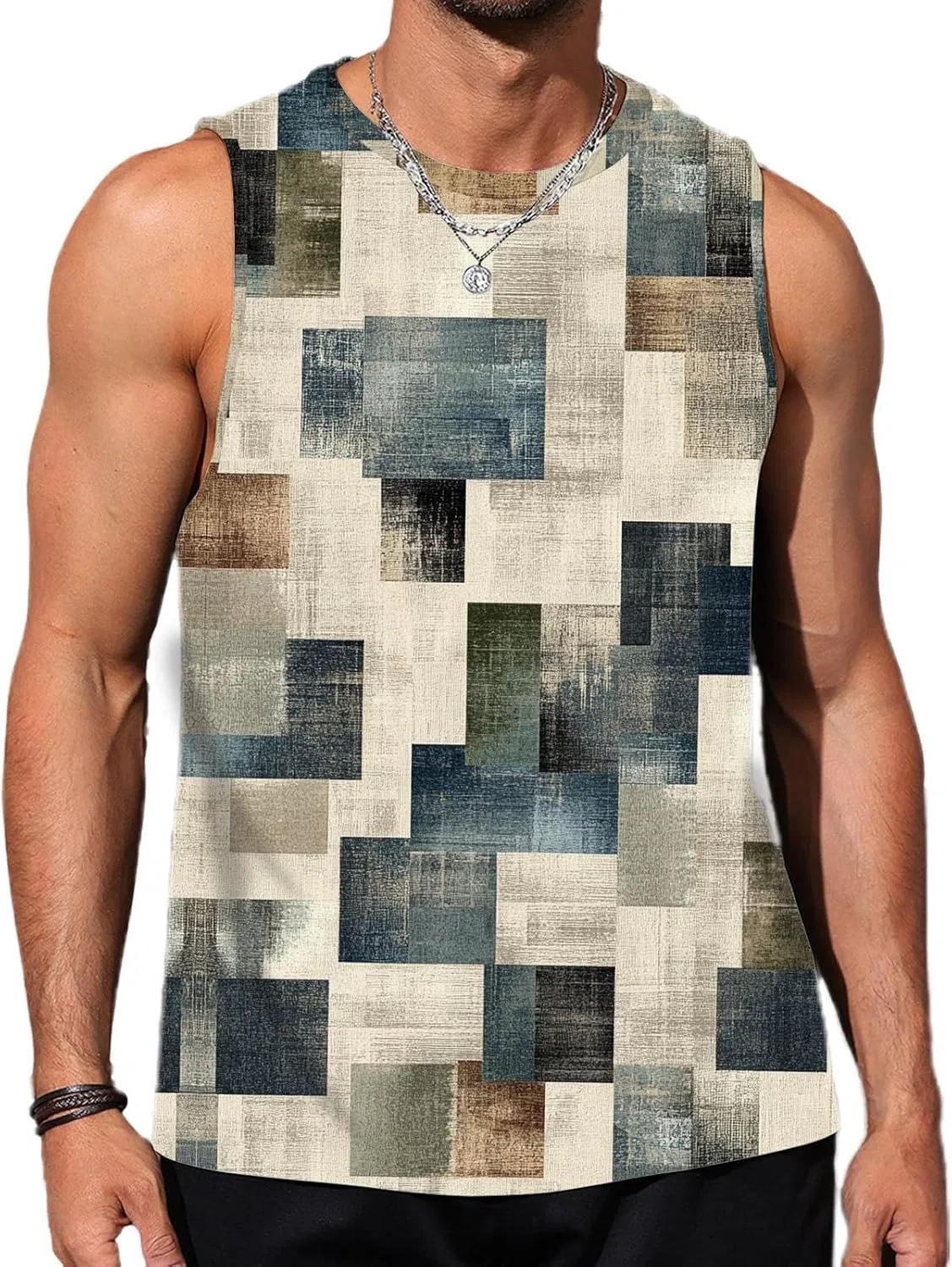 Мужской топ с геометрическим принтом, Polyester + spandex, Hidden Blue — фото 4