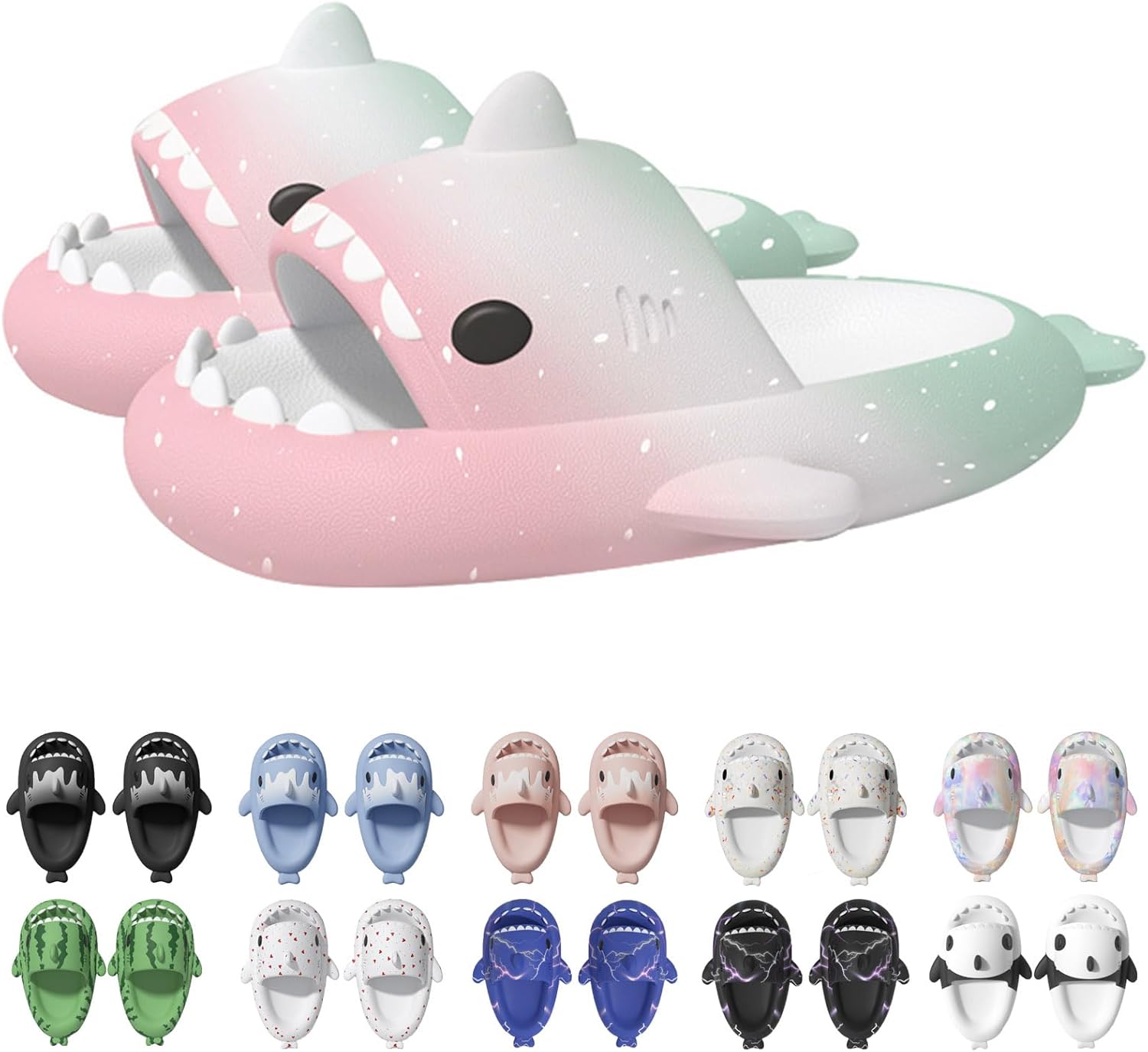 

Сланцы Jfxgjuv Ice Cream с акулой, сланцы с 3D забавными плавниками, унисекс сланцы с облаками и акулой, ЭВА сланцы с открытым носком для душа, бассейна, пляжа, белый/зеленый/розовый