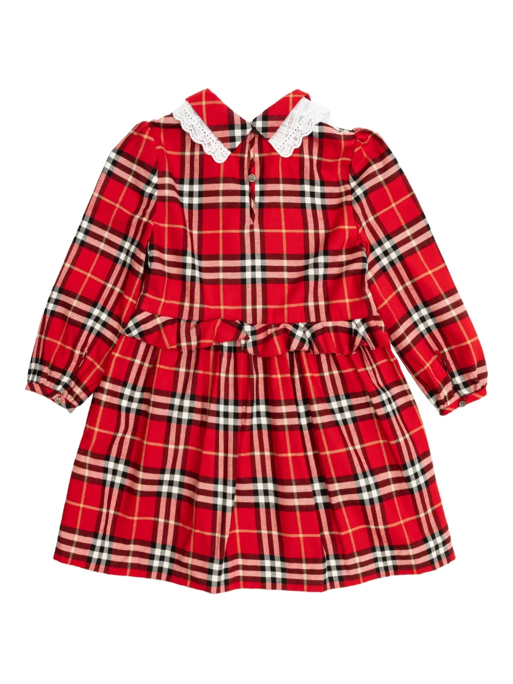 Платье в клетку с кружевным воротником Burberry Kids, красный — фото 2