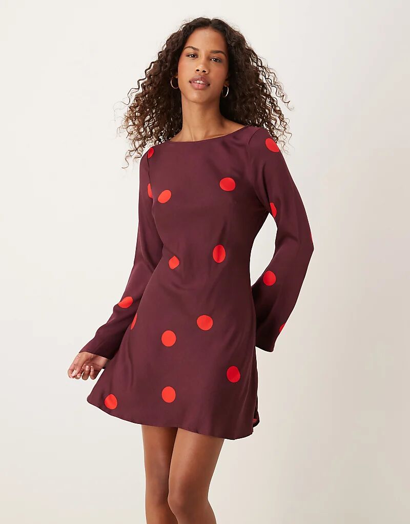 

Мини-платье Romy с расклешенными рукавами в бордовый горошек от Nobody's Child