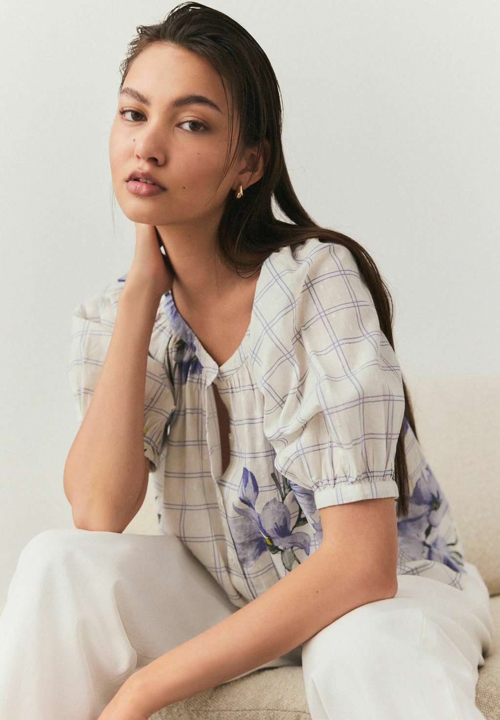 Блуза REGULAR FIT -EMBROIDERED PUFF SHORT SLEEVE Next, фиолетовый — фото 4