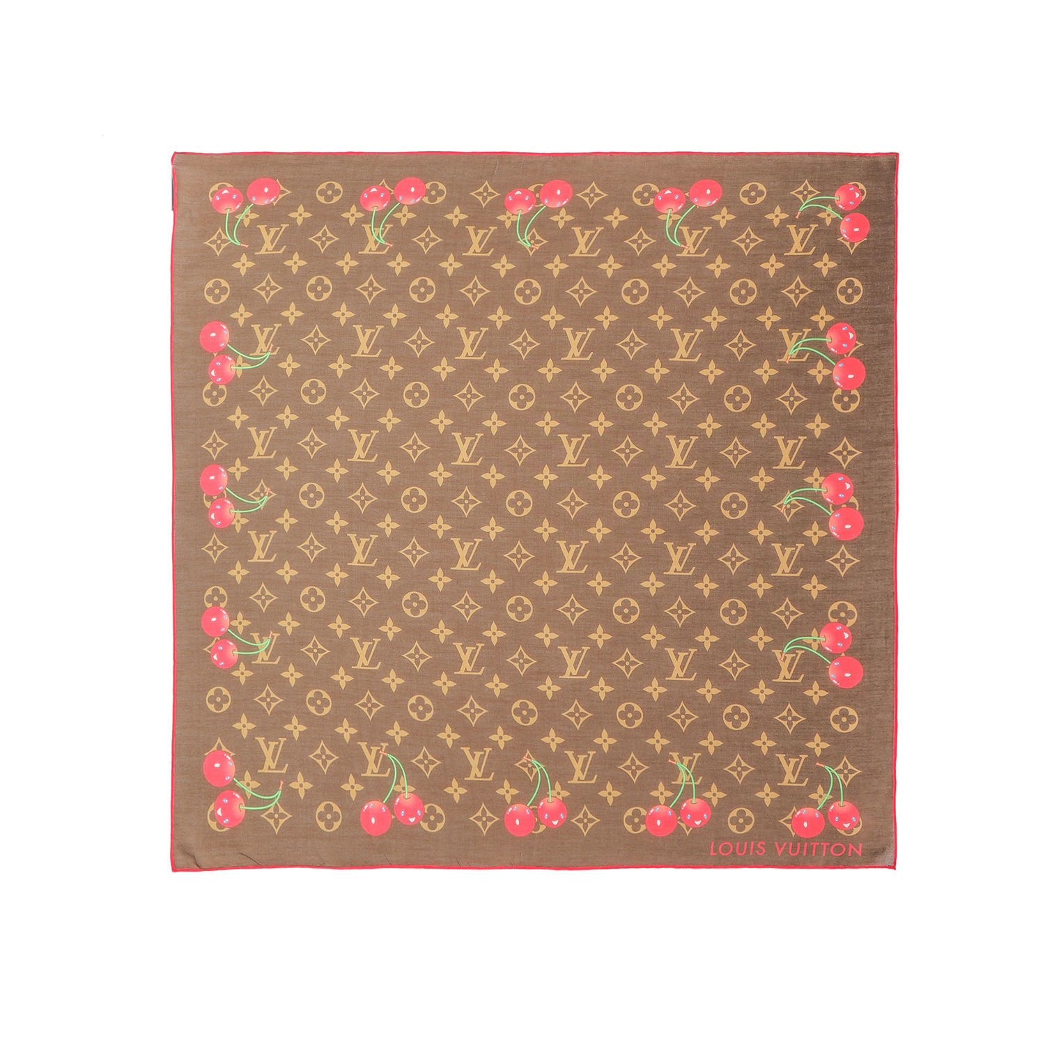 

LOUIS VUITTON Квадратная подушка Takashi Murakami Monogram Cherry 55, Brown