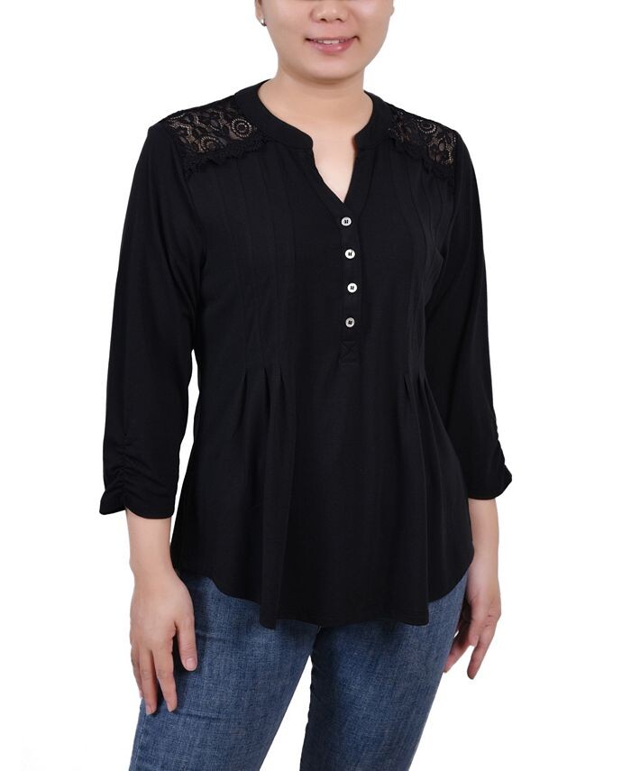 

Топ Petite с защипами и рукавами с рюшами NY Collection, черный