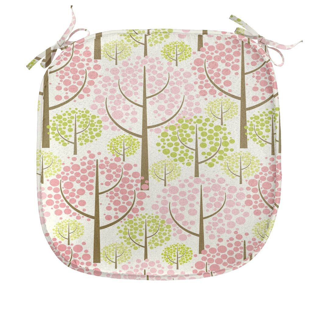 

Подушка для обеденного стула ABAKUHAUS Tree, цветение восточной вишни, декоративная водонепроницаемая подушка с ремнями для кухонных сидений, 40 см x 40 см, зеленый, белый, розовый