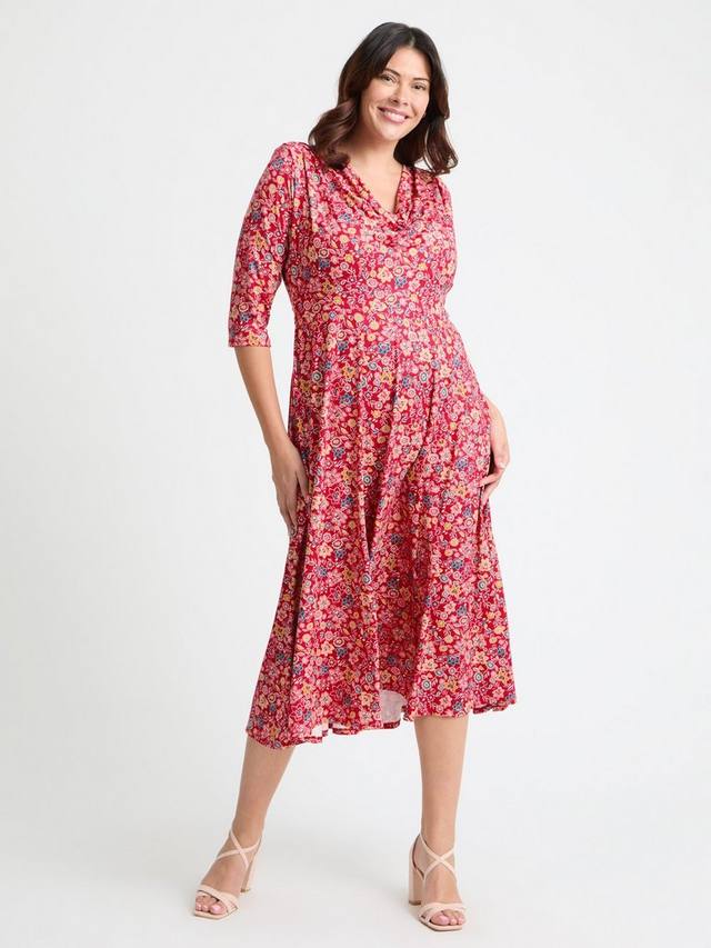 

Флоральный джемпер-платье миди с воротником-хомут Scarlett & Jo, Red/Multi