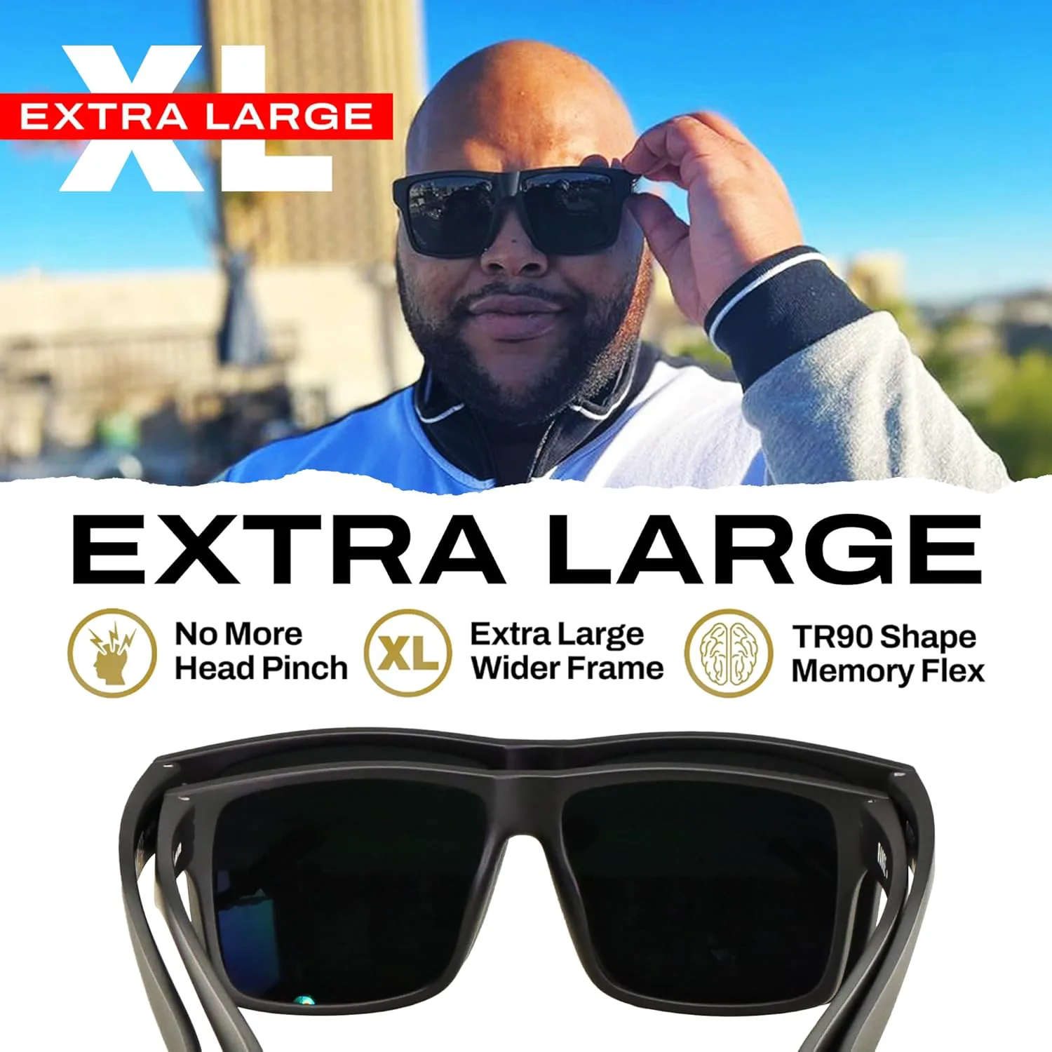 

Солнцезащитные очки TOROE Eyewear в матово-черной оправе RANGE XL, легкий корпус из материала TR90, поляризованные поликарбонатные линзы, Matte Black | White Emblem