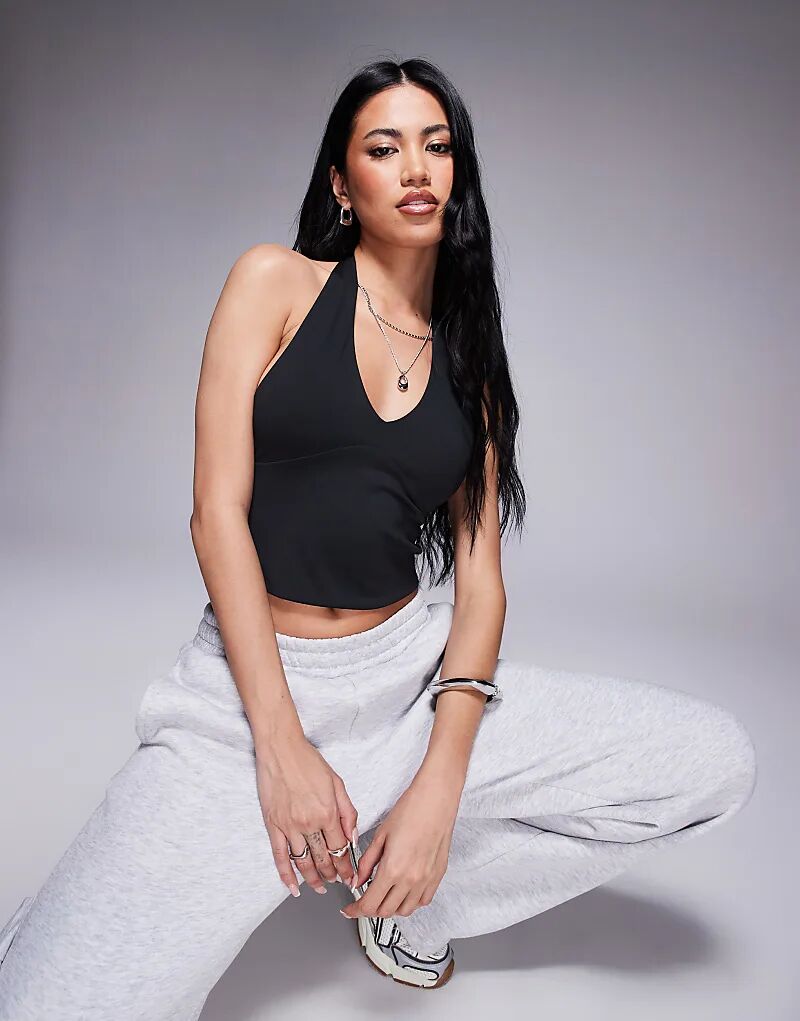 

Укороченный топ с халтер-воротником ASOS DESIGN черного цвета