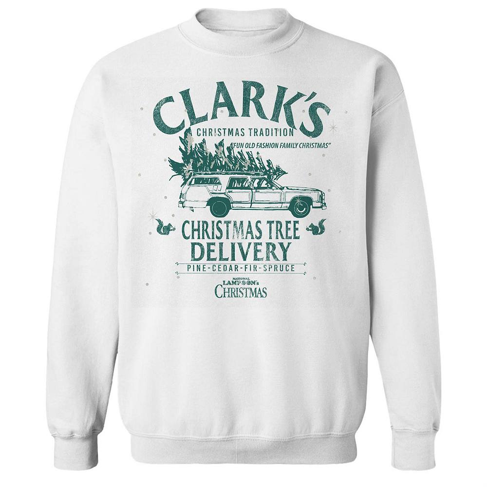 

Мужской флисовый свитшот с рисунком Clarks Christmas Tree Delivery National Lampoon's Christmas Vacation Licensed Character, белый