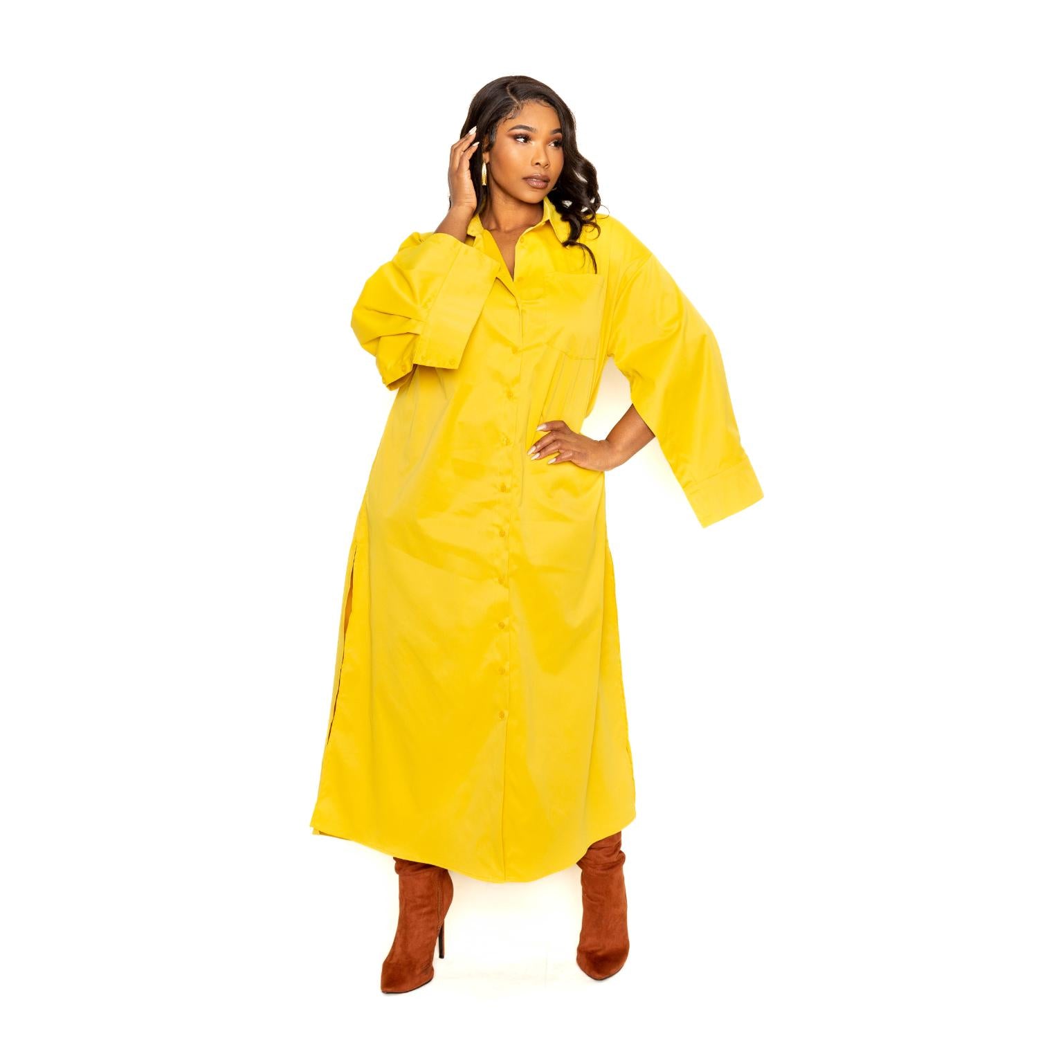 

Платье-рубашка с рукавами-накидкой FASHNZFAB, цвет mustard hue