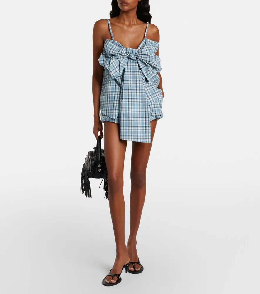 Хлопковые шорты в клетку Acne Studios, синий — фото 2