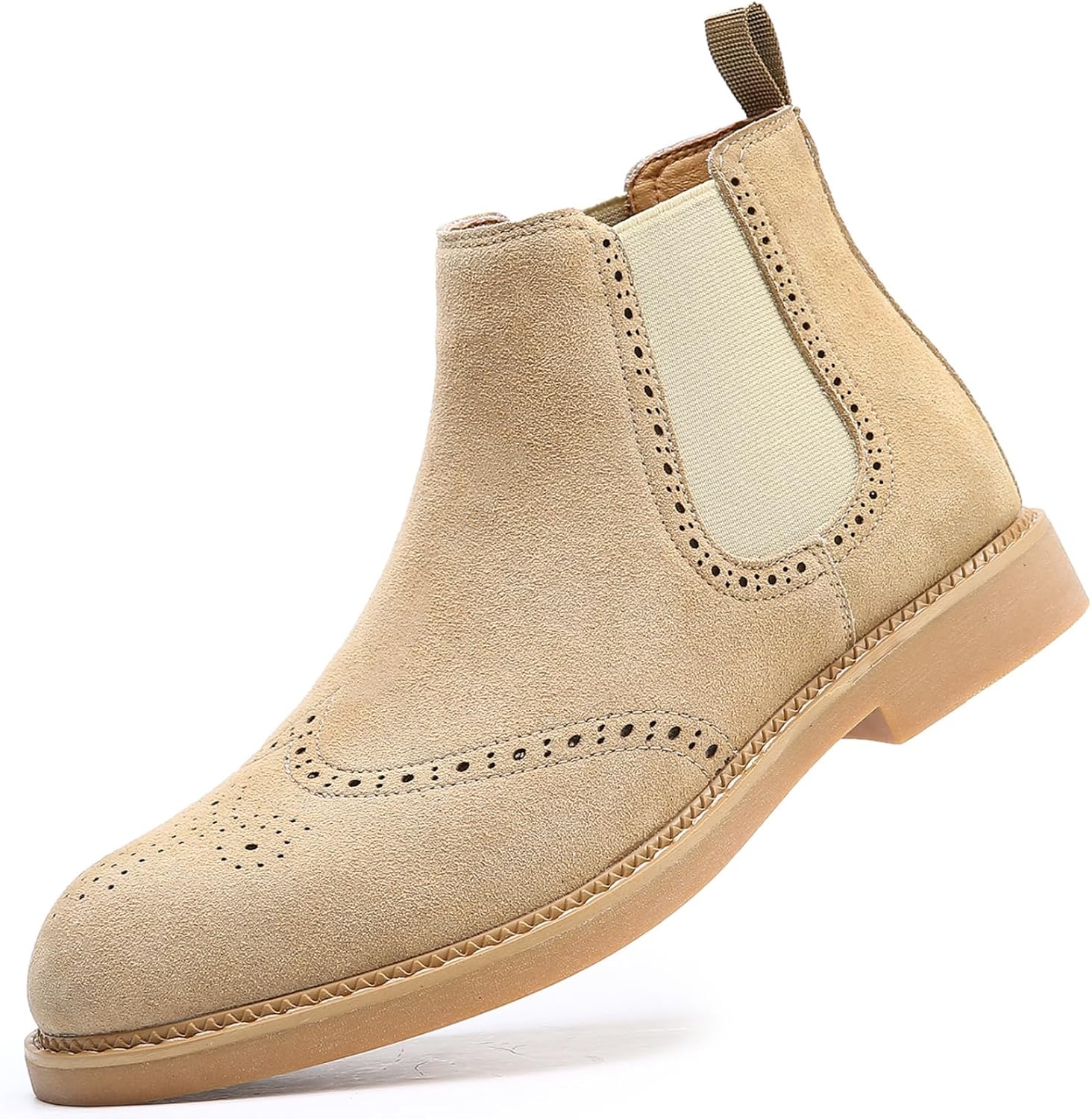 

Мужские настоящие замшевые ботинки Челси, комфортные броги с крылами на носке, на молнии, высокие ботинки до щиколотки, легкие Yrzhgdl, Camel