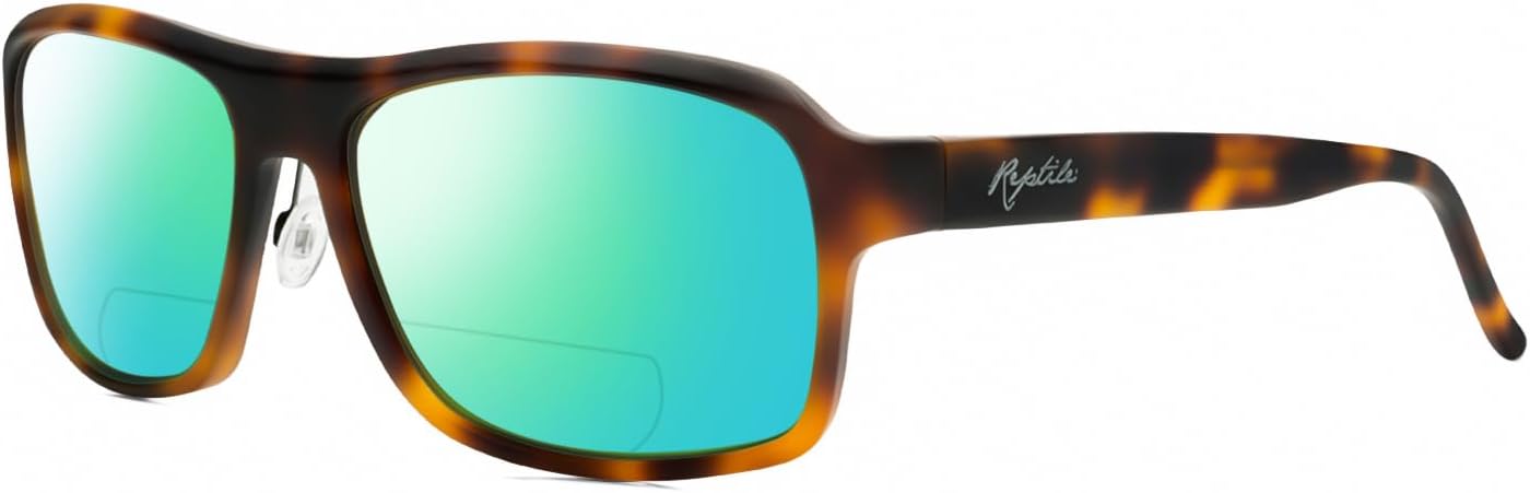 

Прямоугольные поляризованные бифокальные солнцезащитные очки Hawksbill для мужчин и женщин, модные и стильные, современные и спортивные Reptile, Matte Tortoise Havana/Green Mirror