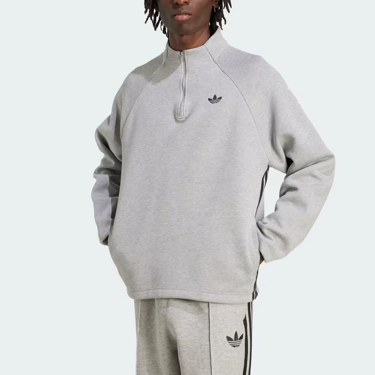 Свитшот Adidas Spacer Drill с молнией до середины и боковой полосой Adidas Originals, серый — фото 2